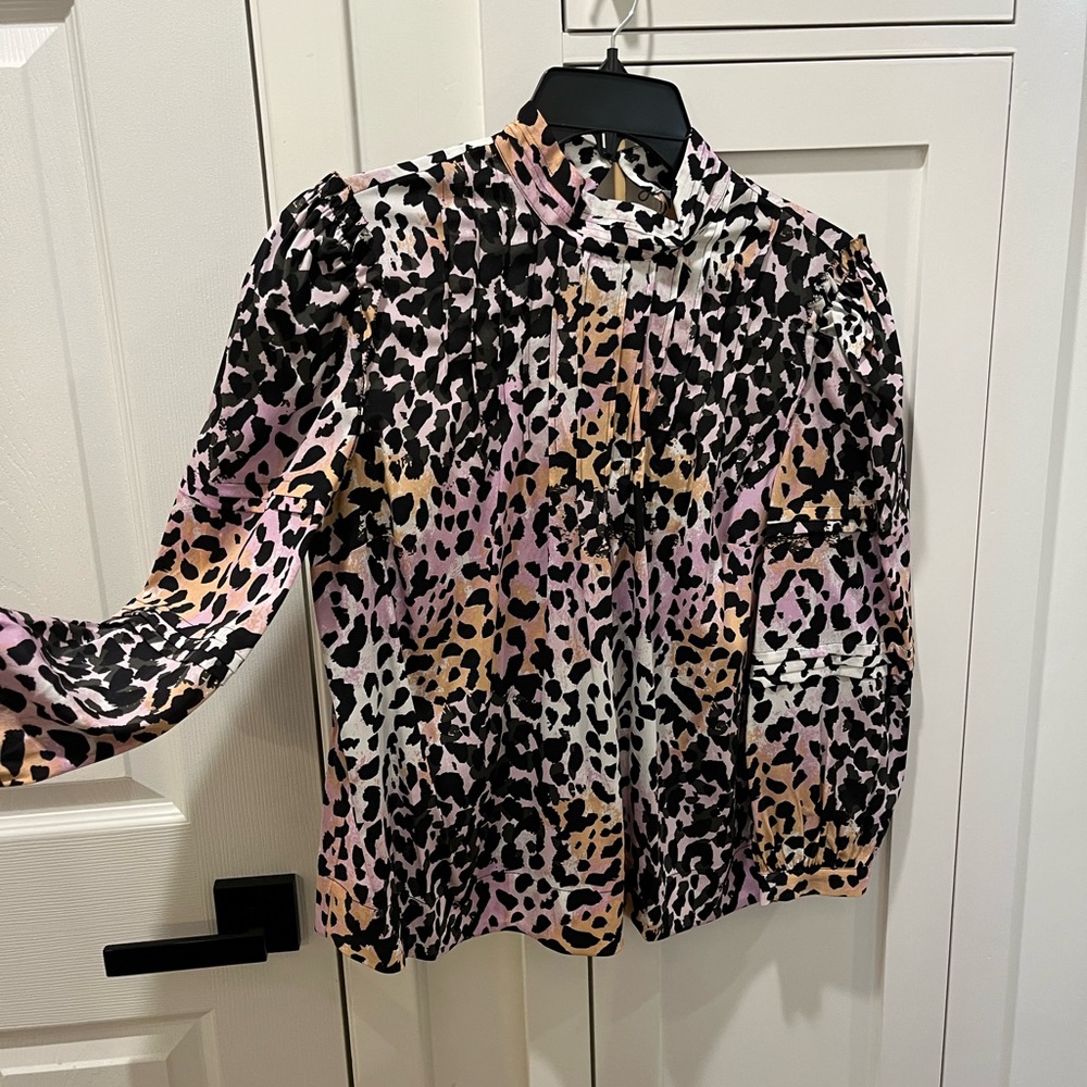 Veronica beard silky blouse with pleated and ruffle details